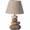 Quickway Imports 14 Decorative Ceramic Table Lamp, with Beige, Brown, and White Stones and Beige Linen Lampshade QI004586